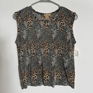 Vintage Plisse Animal Print Pleated‎ Sleeveless Tank Top Women's Medium